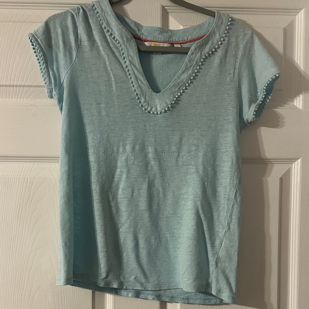 Boden Sky Blue V-Neck Short Sleeve Top